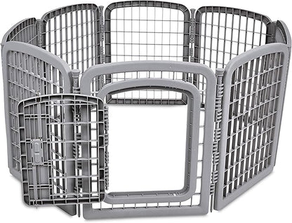 Amazon Basics 8-Panel Octagonal Plastic Pet Pen Fence Enclosure With Gate, 28 inches, Grey