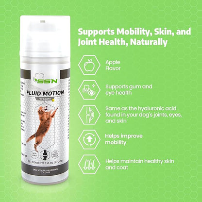 Fluid Motion - Hip & Joint Support for Dogs - Liquid Hyaluronic Acid - Mobility, Comfort and Joint Supplement for Senior Dogs - Apple Flavor - Glucosamine Alternative (60-120+ Day Supply)