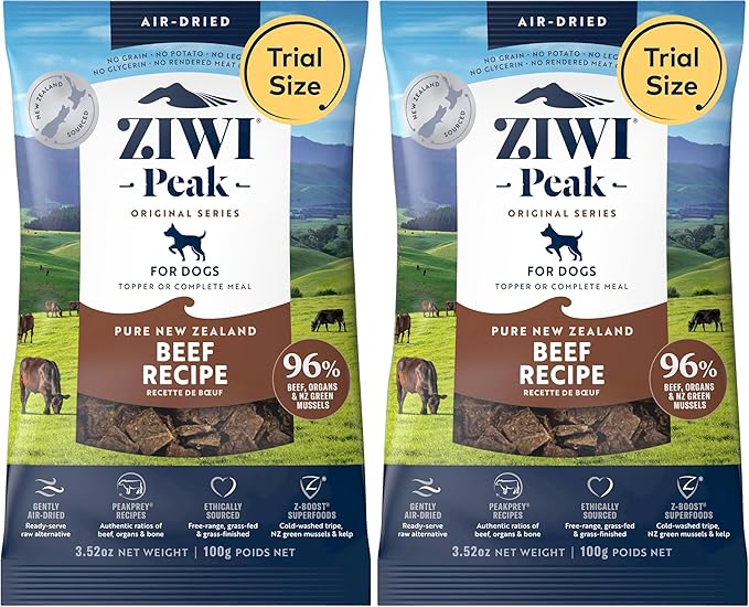 ZIWI Peak Air-Dried Dog Food  Beef - All Natural, High Protein, Grain Free, Limited Ingredient w/Superfoods (3.5oz) (Pack of 2)