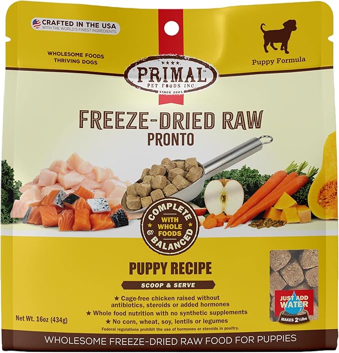 Primal Puppy Dog Food, Freeze Dried Dog Food, Pronto; Scoop & Serve, Complete & Balanced Meal; Also Use As Topper or Treat; Premium, Healthy, Grain Free, High Protein Raw Dog Food (16 oz)
