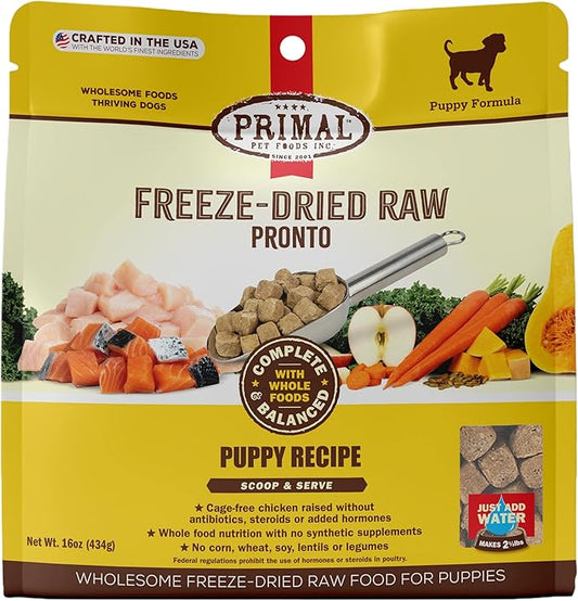Primal Puppy Dog Food, Freeze Dried Dog Food, Pronto; Scoop & Serve, Complete & Balanced Meal; Also Use As Topper or Treat; Premium, Healthy, Grain Free, High Protein Raw Dog Food (16 oz)