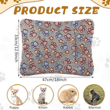 4 Pack Ultra Soft Dog Cat Bed Mat with Cute Prints Reversible Fleece Dog Crate Kennel Pad Cozy Washable Thickened Hamster Guinea Pig Pet Bed Mat for Small Animals(13 x 19 Inches,Gray)
