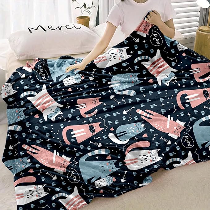 Cat Blanket, Cats Gifts for Girls Women, Cat Gift for Cats Lovers, Birthday Gifts Decor Throw Blanket 50"x60"
