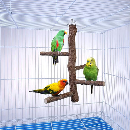 Bird Perch Stand Toy, Natural Wood Parrot Perch Bird Cage Branch Perch Accessories for Parakeets Cockatiels Conures Macaws Finches Love Birds(L: 13.8" Length)
