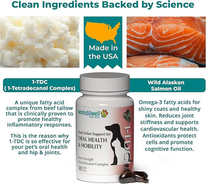1TDC WorksSoWell Dual Action Joint Supplement for Dogs & Cats - Hip and Joint Supplement for Large Breed & Small Breed - Also Great for Oral Health - Muscle & Stamina Recovery & Arthritis - 30ct