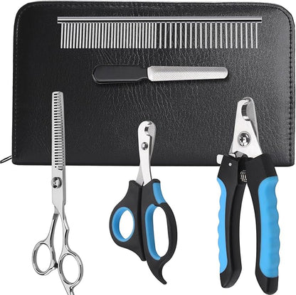 Dog Nail Clippers Trimmer Set, Safety Guard to Avoid Over-Cutting,Dog Grooming Comb Rake Undercoat Brush,Dog Grooming Scissors Shear Kit,6 in 1 Dog Grooming Tools Supplies for Small Large Cat Pet