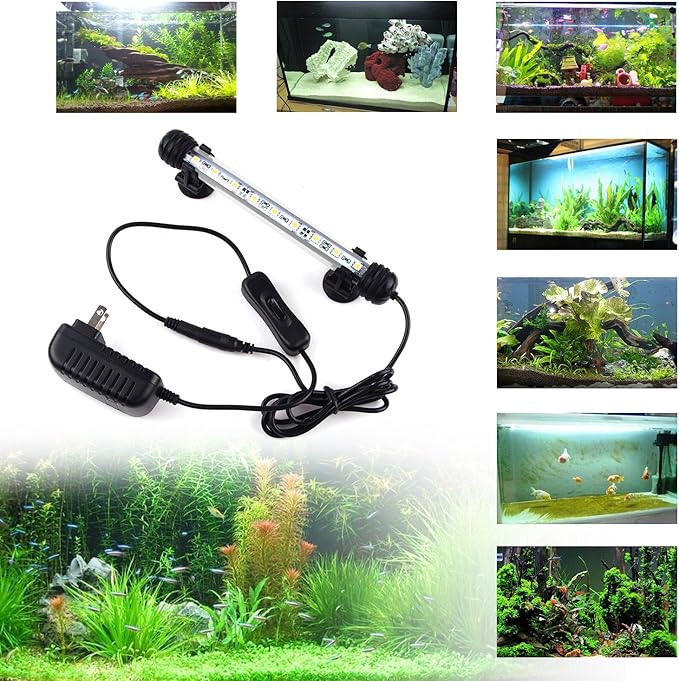 LED Aquarium Light, Fish Tank Lights Underwater Crystal Glass Bright IP68 Waterproof Submersible Strip Bar Aquarium Tank Light, White, 7.5 inch