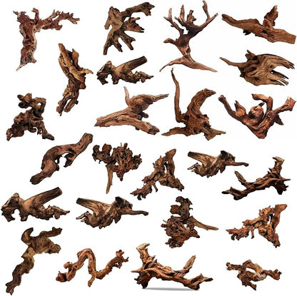 Hamiledyi 24 Pcs Small Driftwood for Aquarium 3"-5" Driftwood Branches Aquarium Decoration Reptiles Reptile Tank Accessories Assorted Size Natural Habitat Decor Wood for Lizad