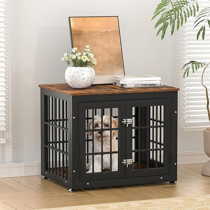 26 Inch Heavy Duty Dog Crate Furniture for Small Dogs, Decorative Pet House End Table, Wooden Cage Kennel Furniture Indoor, Rustic Brown