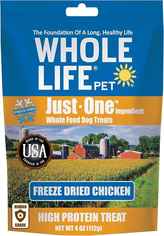 Whole Life Pet Just One Chicken - Dog Treat Or Topper - Human Grade, Freeze Dried, One Ingredient - Protein Rich, Grain Free, Made in The USA
