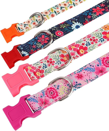 Didog Floral Dog Collar with Bow, Cute Girl Dog Collars with Detachable Bowtie, Soft & Comfy Spring Summer Dog Collar for Small Medium Large Dogs Gift Holiday, Hot Pink, L