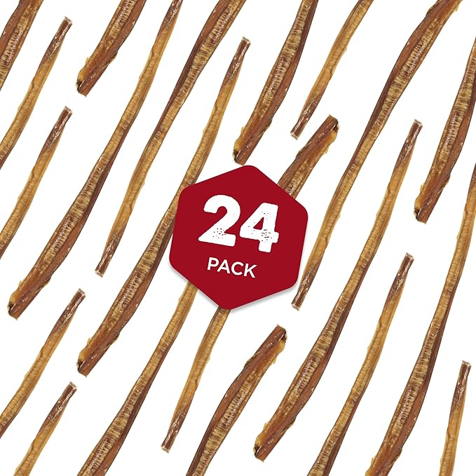 Best Bully Sticks 12 Inch Thin Bully Sticks for Dogs - 100% Natural Grain and Rawhide Free Bully Sticks for Small Dogs, Puppies, Senior Dogs | 24 Pack