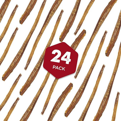 Best Bully Sticks 12 Inch Thin Bully Sticks for Dogs - 100% Natural Grain and Rawhide Free Bully Sticks for Small Dogs, Puppies, Senior Dogs | 24 Pack