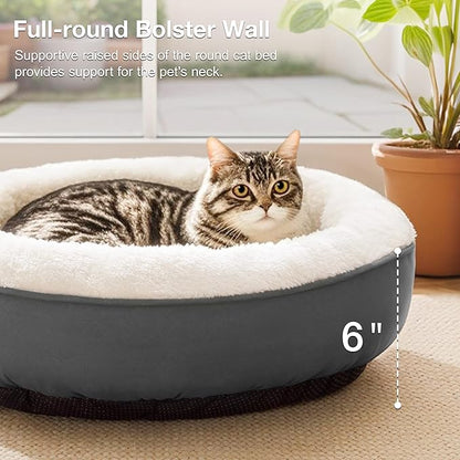 Love's cabin Round Donut Cat and Dog Cushion Bed, 20in Pet Bed for Cats or Small Dogs, Anti-Slip & Water-Resistant Bottom, Super Soft Durable Fabric Pet beds, Washable Luxury Cat & Dog Bed Dark Grey