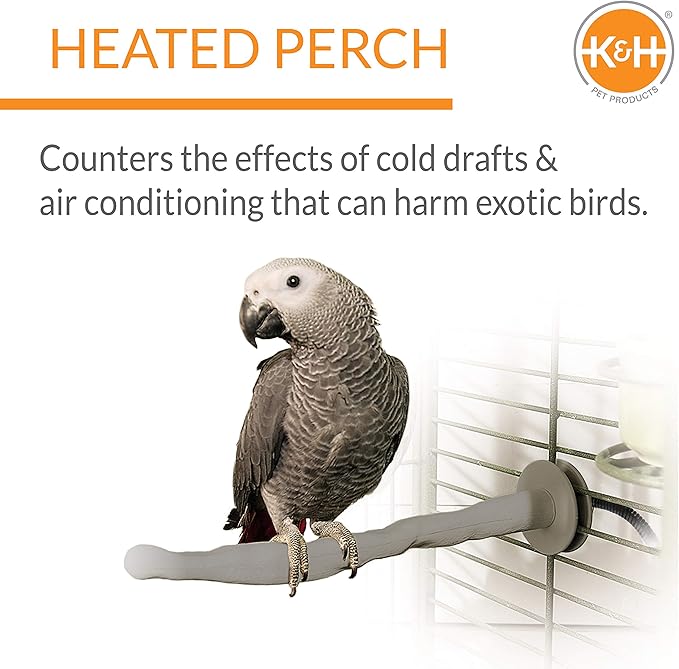 K&H Pet Products Thermo-Perch Heated Bird Perch for Cage, Bird Cage Accessory, Exotic Avian Warming Post for Small/Medium Feathered Friends Like Parakeet, Cockatiel, Canary - Small 1 X 10.5in 12V