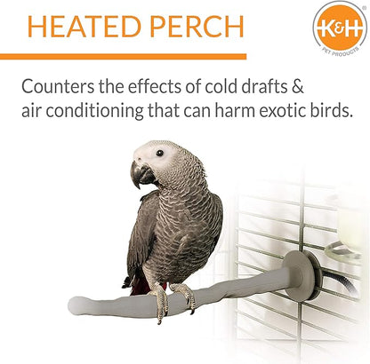 K&H Pet Products Thermo-Perch Heated Bird Perch for Cage, Bird Cage Accessory, Exotic Avian Warming Post for Small/Medium Feathered Friends Like Parakeet, Cockatiel, Canary - Small 1 X 10.5in 12V