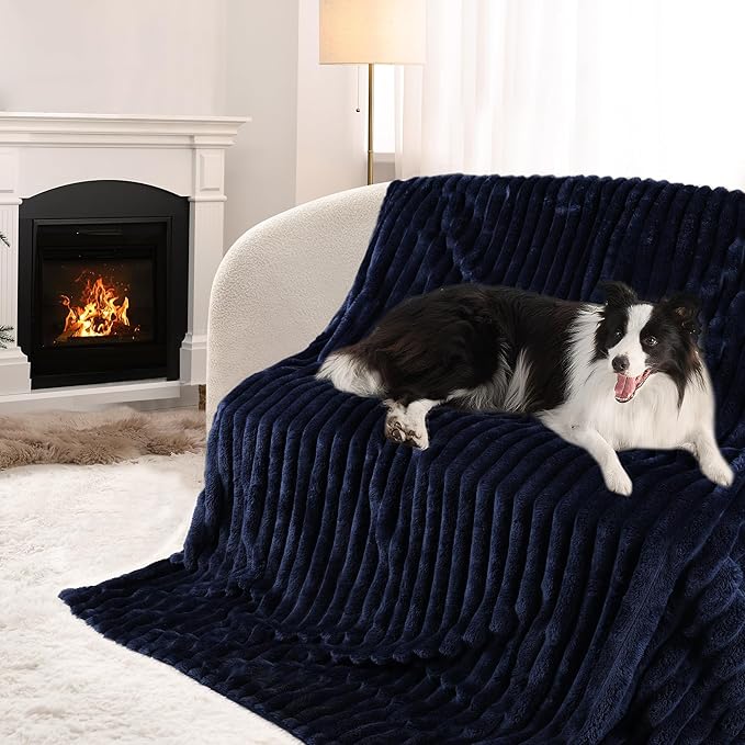 Waterproof Dog Blanket, Soft Fleece Blanket for Couch Protector, Reversible Pet Blankets Furniture Protector Cover for Small Medium Large Dogs Cats (Navy, 40"x50")