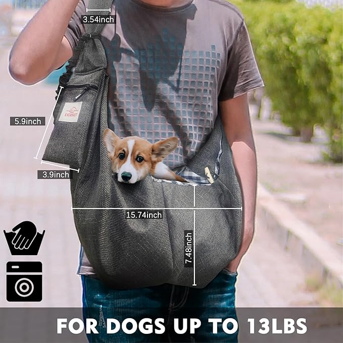 Dog and Cat Sling Carrier, Dog Carriers for Small Dogs with Padded Adjustable Shoulder Strap, Hands-Free Dog Bags for Travelling