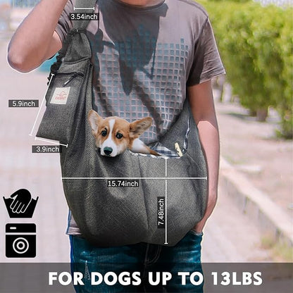 Dog and Cat Sling Carrier, Dog Carriers for Small Dogs with Padded Adjustable Shoulder Strap, Hands-Free Dog Bags for Travelling