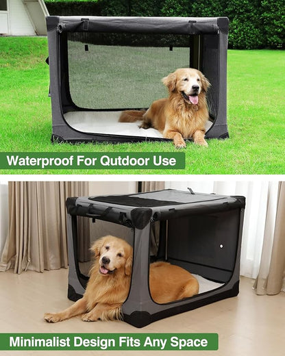 42 Inch Collapsible Travel Dog Crate for Medium Large Dogs, Portable Dog Crate 4-Door Foldable Soft Kennel with Chew-Proof Mesh Windows for Indoor & Outdoor Travel,with Storage Bag,Grey