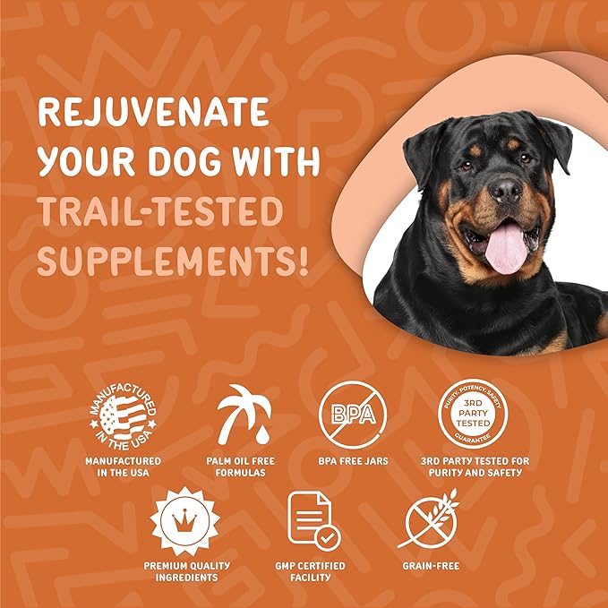 waggedy Hip and Joint Turmeric  Complete Dog Supplements for Joints with Glucosamine, MSM, HA & Omega Fatty Acids  Daily Glucosamine for Dogs to Improve Flexibility & Mobility (120 Dog Chews)