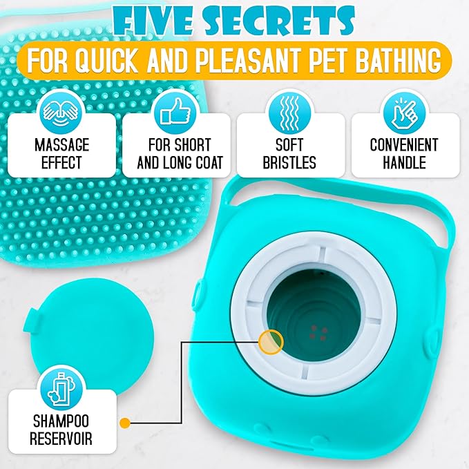 2Pcs Dog Bath Brush Scrubber - Dog Bath Brush with Soap Dispenser Dog Soap Scrubber Pet Bath Brush Pet Shampoo Brush for Dogs Bath - Dog Shampoo Brush