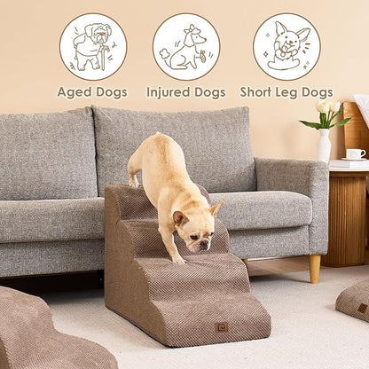 EHEYCIGA Curved Dog Stairs Ramp for High Beds 19.7" H, 4-Step Dog Steps for Small Dogs and Cats, Pet Stairs for High Bed Climbing, Non-Slip Balanced Pet Step Indoor, Camel