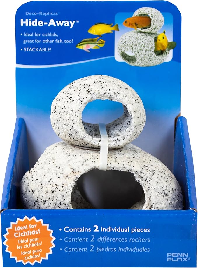 Penn-Plax Deco-Replicas Granite Aquarium Ornament & Hideaway 2 Piece Set – Realistic Stone Appearance – Safe for Freshwater and Saltwater Tanks – Small & Medium (RR1074)