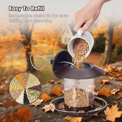 Bird Feeders for Outdoors, Hanging Metal Roof Bird Feeder with 2LB Clear Tube Seed Capacity for Viewing Cardinal Finch, Wild Birdfeeders for Outside Garden Yard Decoration