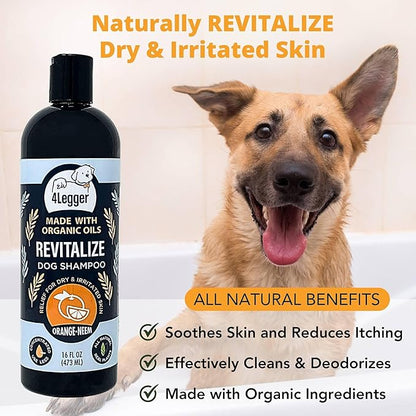 4 Legger Certified Organic to Food Standards Revitalize Neem with Sweet Orange Essential Oil Pet Shampoo 16 oz