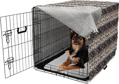 Ambesonne African Dog Crate Cover, Traditional Borders Cheetah Skin with Abstract Spirals and Circles, Easy to Use Pet Kennel Cover for Cats & Medium Dogs, 24 Inch, Pale Coffee Brown White