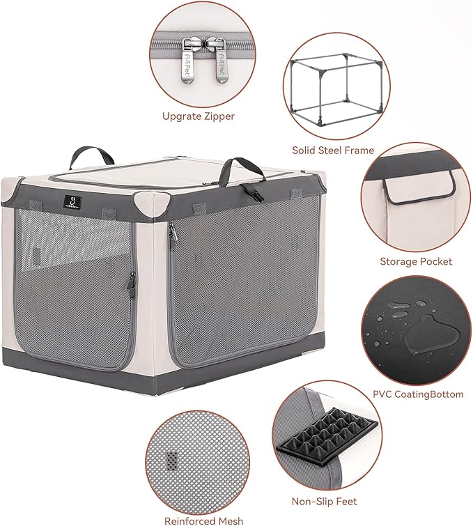 A4Pet Collapsible Dog Crate, Portable Dog Crate - 36 Inch Adjustable Stainless Steel Frame, Lightweight, Durable and Foldable Crate with 3-Door, Soft Sided Dog Kennel