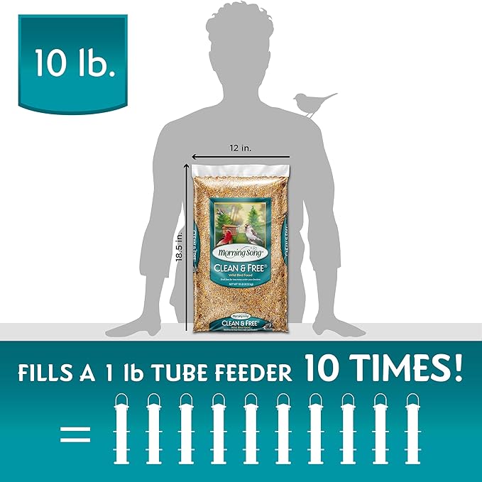 Morning Song Clean & Free Shell Free Wild Bird Food, Premium No Mess Bird Seed for Outside Feeders, 10-Pound Bag