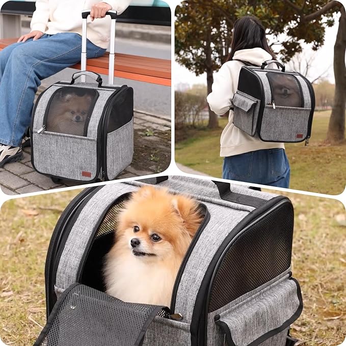 HSC PET Dog Strollers Small Dog Backpacks Softsides Carriers for Elderly Pets Strollers Travel Bags Puppy Detachable Rolling Wheels Small Animal Like Bunny Rabbit Kittens Puppy Outdoor (Pink)