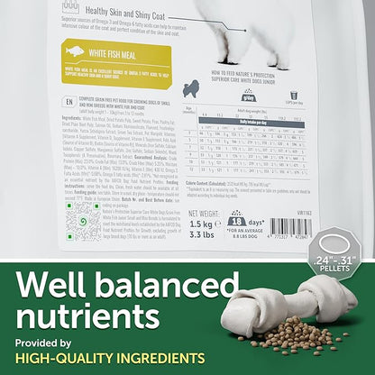 Nature's Protection Superior Care White Dogs Grain-Free Dry Dog Food for Junior Light Coated Dogs, White Fish, 3.3 lbs.