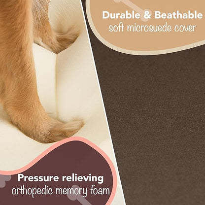 Friends Forever Small Dog Bed, Orthopedic Dog Sofa Memory Foam Mattress, Calming Dog Couch Bed, Wall Rim Pillow, Water Resistant Liner, Washable Cover, Non-Slip Bottom, Chester, Small Cocoa Brown