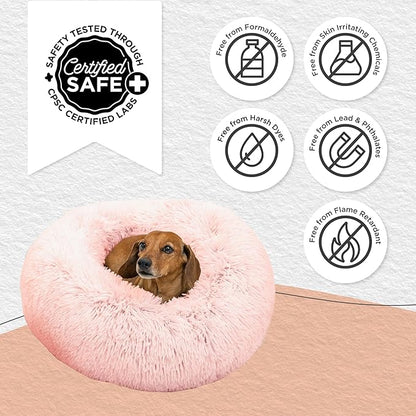 Best Friends by Sheri Original Calming Donut Dog and Cat Bed, Shag Faux Fur, Cotton Candy Pink, (23in x 23in) - Anxiety Relief for Pets Up to 25 lbs