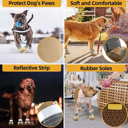 Dog Shoes for Large Dogs, Medium Dog Boots & Paw Protectors for Hardwood Floors, Outdoor Dog Booties for Hot Pavement Winter Snow Hiking, Waterproof Dog Shoes with Reflective Strips Size 3