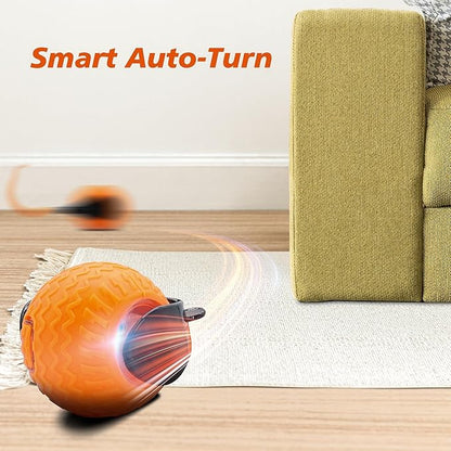2Pcs Interactive Cat Toy for Indoor Cats, Speedy Ball with Tail, Automatic Moving Cat Balls for Bored Indoor Adult Cats, 360°Automatic Rolling Ball Toy, Two Speed Adjustment（Orange&Blue）