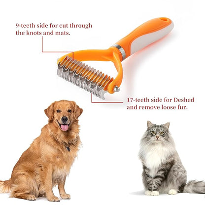 Pet Grooming Brush and Self Cleaning Slicker Brush, Dog Brush Cat Brush for Shedding, Undercoat Rake for Dogs & Cats, Deshedding Dematting Brush for Dogs & Cats, Brushes for Long Haired Pets