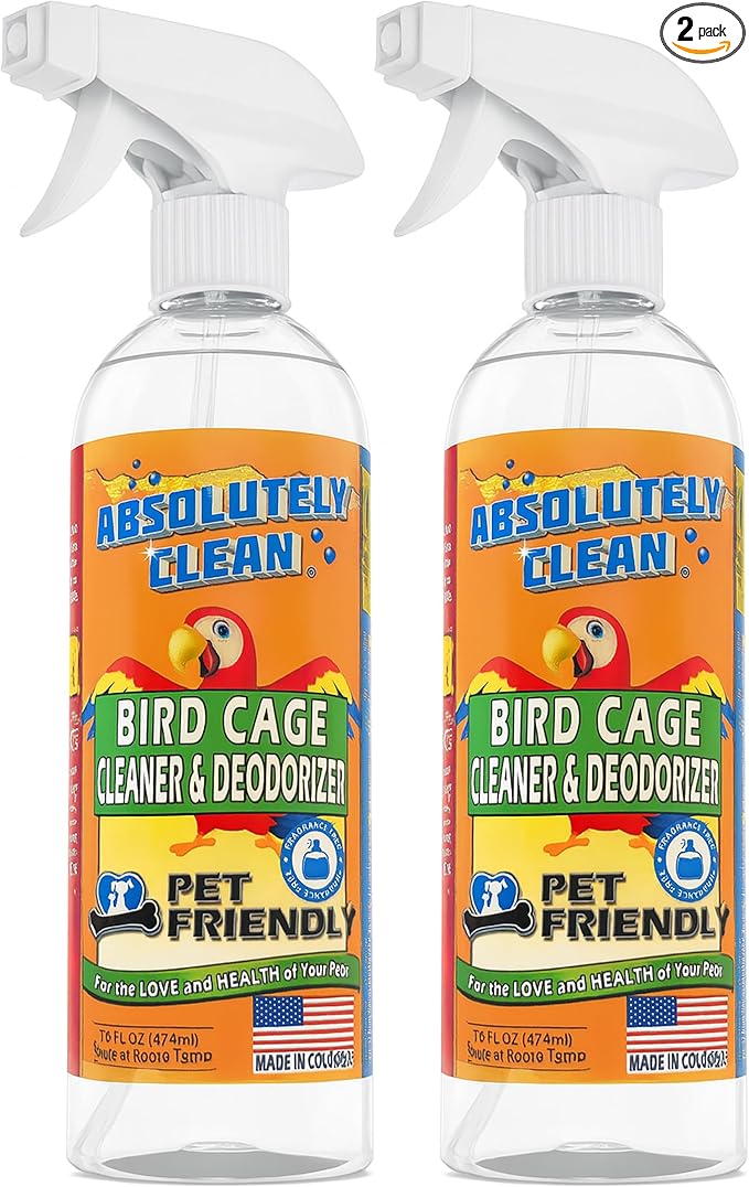 Absolutely Clean Amazing Bird Cage Cleaner and Deodorizer - Just Spray/Wipe - Safely & Easily Removes Bird Messes Quickly and Easily - Made in The US - Fragrance Free - 16oz (Pack of 2)