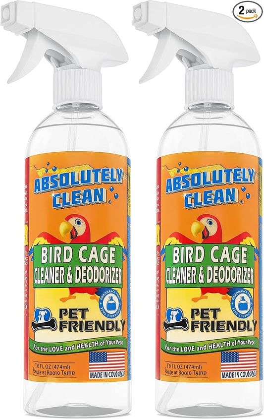 Absolutely Clean Amazing Bird Cage Cleaner and Deodorizer - Just Spray/Wipe - Safely & Easily Removes Bird Messes Quickly and Easily - Made in The US - Fragrance Free - 16oz (Pack of 2)