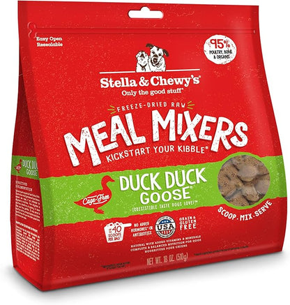 Stella & Chewy's Freeze Dried Raw Duck Duck Goose Meal Mixer  Dog Food Topper for Small & Large Breeds  Grain Free, Protein Rich Recipe  18 oz Bag