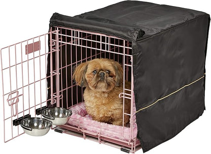 MidWest Homes for Pets iCrate Dog Crate Starter Kit, 24-Inch Dog Crate Kit Ideal for Small Dog Breeds (uo to 25 pounds) Includes Dog Crate, Pet Bed, 2 Dog Bowls & Dog Crate Cover (Pink), 1524PK-KIT