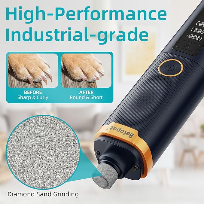 Upgraded Dog Nail Grinder Quiet - 3-Speed Professional Dog Nail Trimmers with 2 LED Lights for Large Medium Small Dogs/Cats, Electric Pet Nail Grinder for Dogs with Dust Cap