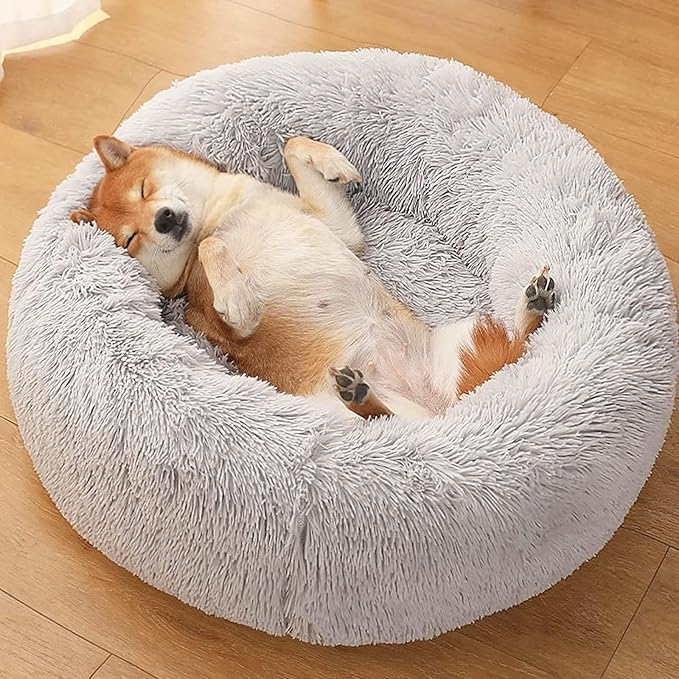 nononfish Dog Bed for Small Dogsï¼_ray Cute Plush Dog Bed ï¼19 inches Anti Anxiety Puppy Bed Washableï¼_achine Washable Fits up to 15 lbs Pets Beds for Small Dog.