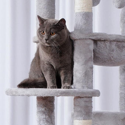 Heybly Cat Tree for Large Cats 20 lbs Heavy Duty,69 inches XXL Cat Tower for Indoor Cats,Multi-Level Furniture Condo with Big Padded Plush Perch,Cozy Basket HCT031W