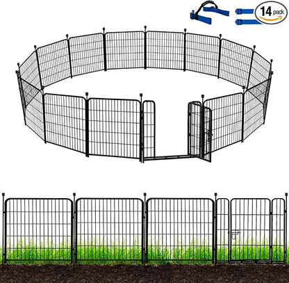 ADAVIN Garden Fence with Gate 36 in(H)_31 Ft(L) 14 Panels, Camping Fence, Tall Animal Barrier Fence, Pet Fences for Dogs Outside, Black Metal Decorative Garden Fencing, Flower Bed Fencing