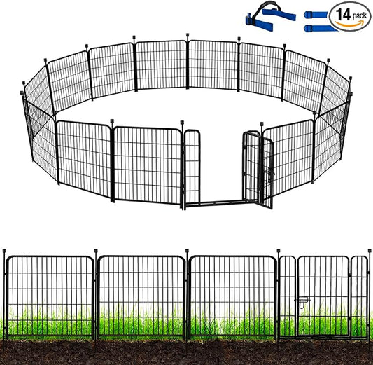 ADAVIN Garden Fence with Gate 36 in(H)_31 Ft(L) 14 Panels, Camping Fence, Tall Animal Barrier Fence, Pet Fences for Dogs Outside, Black Metal Decorative Garden Fencing, Flower Bed Fencing