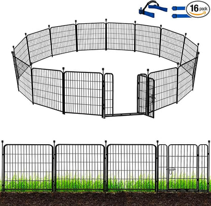 ADAVIN Garden Fence 32 in(H) x 35.4 ft(L) 16 Panels for Camping, Black Heavy Duty Iron Metal Animal Barrier Fence, Rabbit Fence for Yard, Indoor Dog Playpen, Temporary Flower Bed Fencing Border,Black